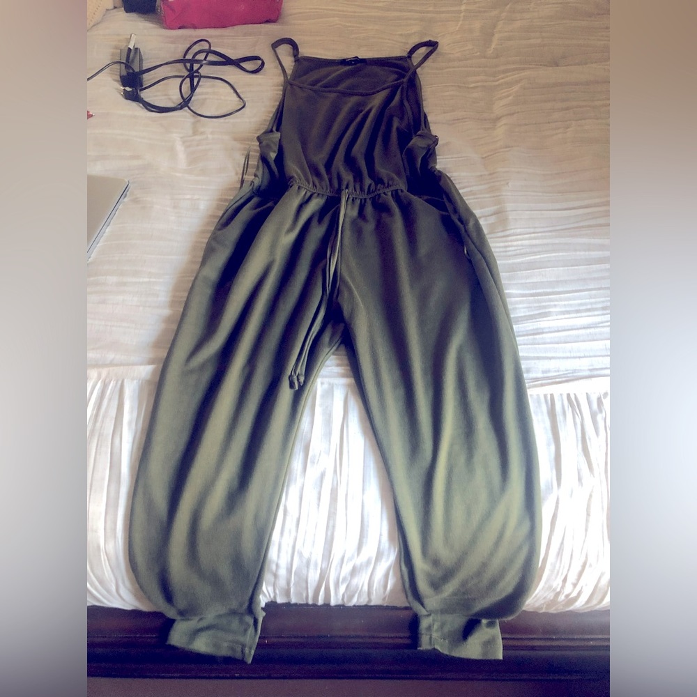 Spaghetti strap one piece pant set.